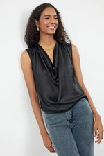 Trendyol Black Sleeveless Collar Satin Woven Blouse