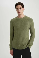 DEFACTO Men's Light Khaki Standard Fit Regular Cut Crew Neck Striped Knitwear Sweater