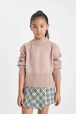 DEFACTO Girl Beige Standard Fit Crew Neck Detailed Knitwear Sweater