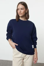 Trendyol Navy Blue Label Detailed Regular Crew Neck Knitted Sweatshirt