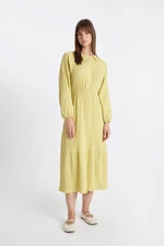 DEFACTO Relax Fit Crew Neck Muslin Basic Long Sleeve Dress