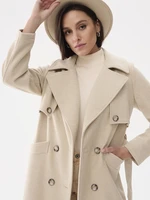 Beige double-breasted coat with Blue Shadow belt