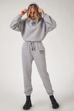 Happiness İstanbul Women's Gray Fleece Printed Tracksuit Set