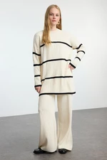 Trendyol Cream Striped Corduroy Knitwear Bottom-Top Set