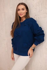 Insulated cotton sweatshirt with decorative bows dark blue