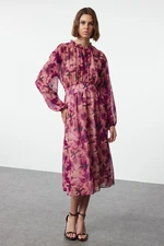 Trendyol Pink Animal Patterned Skirt Opening at Waist Maxi Lined Woven Winter Dress