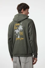 Trendyol Khaki Oversize/Wide Cut Hooded Fleece/Warm Back Embroidered Sweatshirt