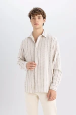 DEFACTO Relax Fit Relaxed Fit Striped Cotton Blend Long Sleeve Shirt