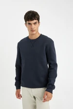 DEFACTO Navy Blue Regular Fit Crew Neck Basic Plain Sweatshirt