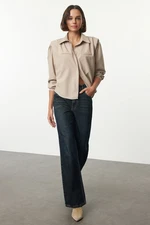 Trendyol Beige Wadding Detailed Oversize Wide Fit Shirt