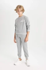 DEFACTO Boy Printed Crew Neck Sweatshirt Elastic Waist Jogger Tracksuit Bottoms 2-Piece Set