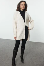 Trendyol Cream Knitted Patterned Knitted Cardigan