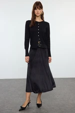 Trendyol Black Velvet Elastic Waist Flared Midi Skirt