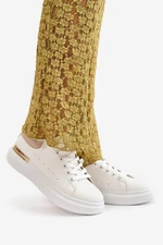 Women's low platform sneakers made of eco leather white-beige Nevelena