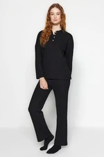 Trendyol Black Cotton Button Detailed Textured Knitted Pajamas Set