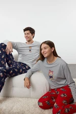 Trendyol Men's Greymelanj - Navy Blue Teddy Bear Patterned Couple Knitted Pajama Set