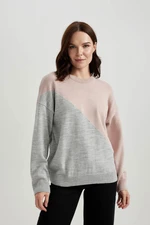 DEFACTO Relax Fit Crew Neck Color Block Sweater