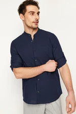 Trendyol Dark Navy Blue Slim Fit Basic Collar 100% Cotton Shirt with Epaulets