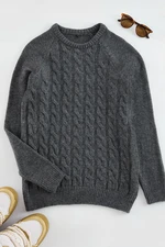 Trendyol Anthracite Unisex Crew Neck Hair Knitted Sweater