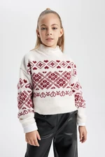 DEFACTO Girl's New Year Themed Crew Neck Knitted Sweater