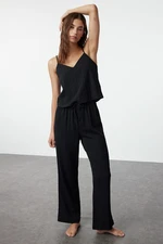 Trendyol Black Cotton Tie Detailed Rope Strap Woven Pajama Set