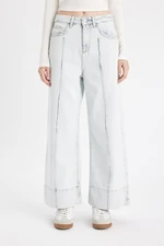 DEFACTO Short Wide Leg High Waist Ankle Length Jean Washed Trousers