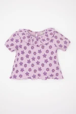 DEFACTO Baby Girl Ruffle Collar Floral Waffle Short Sleeve T-Shirt