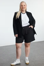 Trendyol Curve Black Belted Zippered Plus Size Woven Shorts