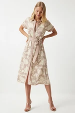 Happiness İstanbul Women's Cream Floral Summer Slim Viscose Dress