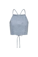 Tommy Jeans Top - TJW DENIM CRITTER TIE BACK TOP modrý