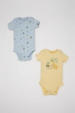 DEFACTO Baby Boy Newborn Envelope Collar Dinosaur Printed Ribbed Camisole 2-Piece Short Sleeve Snap Fastener Body C8820