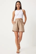 Happiness İstanbul Women's Beige Pocket Muslin Shorts