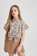 DEFACTO Girls Crop Short Sleeve Patterned Shirt