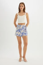 DEFACTO High Waist Patterned Wide Leg Viscose Shorts Skirt