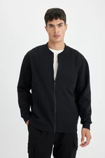 DEFACTO Relax Fit College Collar Zippered Double Pocket Seasonal Thin Bomber Cardigan