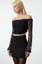 Trendyol Black Lace Knitted Blouse with Hooks