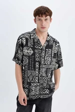 DEFACTO Regular Fit Open Collar Patterned Viscose Short Sleeve Shirt