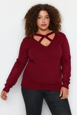 Trendyol Curve Claret Red with Window/Cut Out Detailed Knitwear Sweater