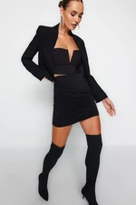 Trendyol Black Fitted Draped Knit Skirt