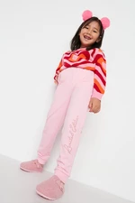 Ružové potlačené pletené tepláky pre dievčatá od Trendyol