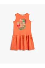 Koton Combed Cotton Dress Sleeveless Round Neck Flamingo Printed Cotton