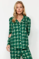 Trendyol Green 100% Cotton Plaid Shirt-Pants Knitted Pajama Set