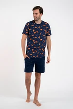 Men's pajamas Witalis, short sleeves, short pants - print/navy blue