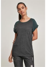 Women's raglan T-shirt with contrasting charcoal/bottlegreen