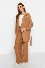 Vlněný kabát Trendyol Camel Beltted Cachet