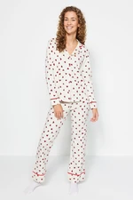 Trendyol Beige 100% Cotton Heart-shaped Knitted Pajamas Set