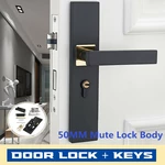 Black Steel Home Door Entry Lever Handle Locks + 3 Keys Set For Indoor Wood Door