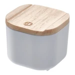 Sivý úložný box s vekom z dreva paulownia iDesign Eco, 9 x 9 cm