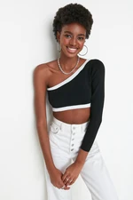 Trendyol Black Crop One-Shoulder Knitwear Blouse