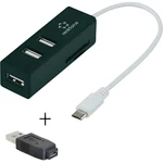 USB 2.0 hub 3 porty so zabudovanou čítačkou SD kariet, s funkciou OTG Renkforce  RF-3830937, čierna